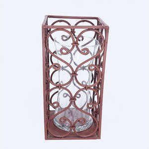 Metal Candle Holder with Separate Glass Wind Shade Vase Vintage Home Decor 10"
